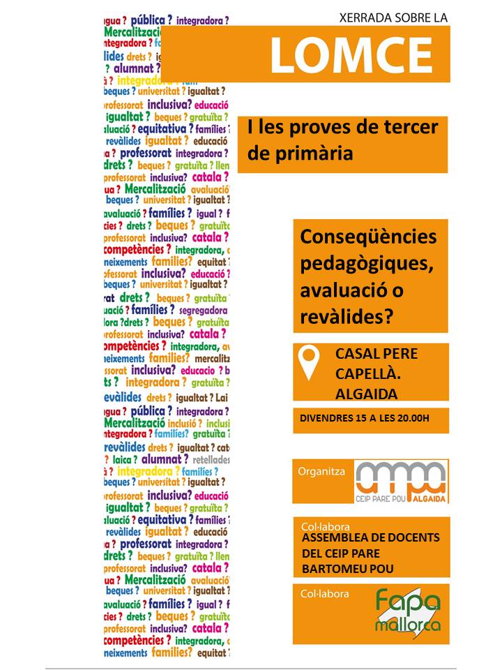 Xerrada avui vespre sobre la Lomce a Algaida