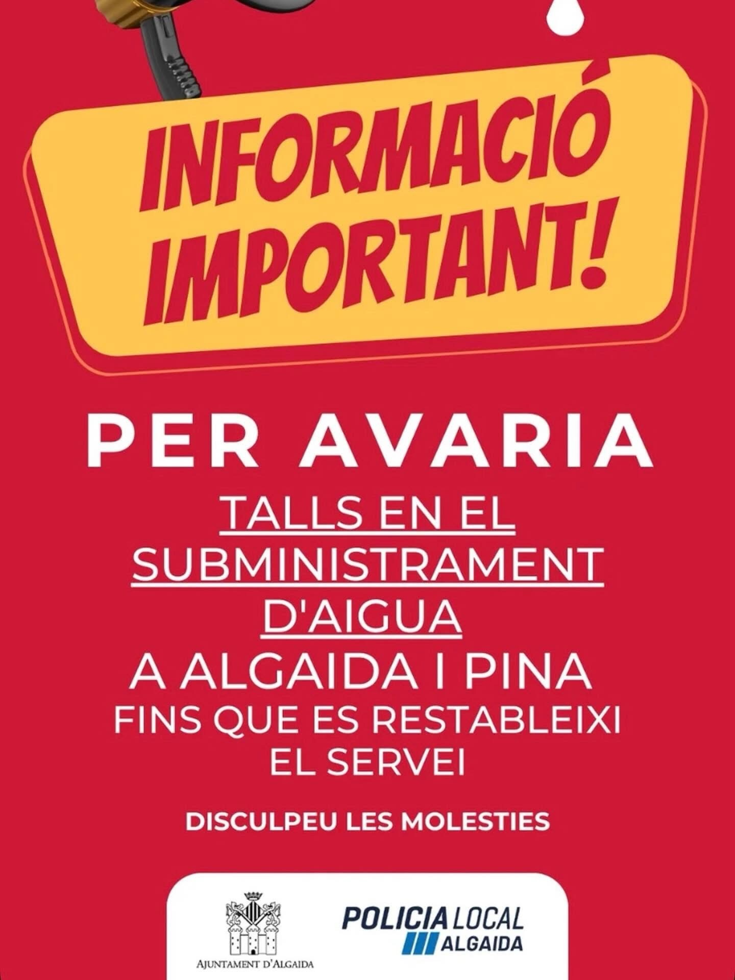 Una avaria provoca un tall d’aigua al municipi